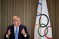 International Olympic Committee (IOC) president Thomas Bach speaks during an IOC executive board meeting where the issue of Russian athletes will be discussed, in Lausanne, on March 28, 2023. - Poland, Ukraine and the Baltic states reiterated on March 27, 2023 their call to maintain the ban on Russian and Belarusian athletes at the Olympics, saying "not a single reason" existed to lift the restrictions. (Photo by Fabrice COFFRINI / AFP)