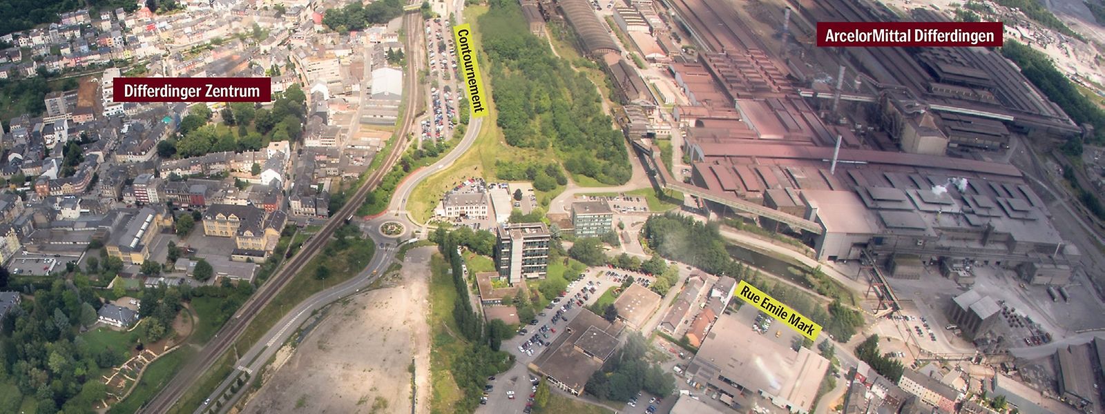 Auf dem Areal um die Halle "La Chiers" sind die drei Gebäude der internationalen Schule geplant. 