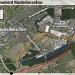 Zur Wahl stehen die südlichere Variante 1 (rot), die zentralere Variante 2 (blau) und Variante 3 die am nähesten an Niederkerschen liegt  (orange), sowie die Nullvariante.