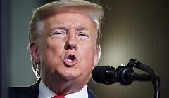 (FILES) In this file photo US President Donald Trump speaks after the launch of the SpaceX Falcon 9 rocket and Crew Dragon spacecraft on NASA's SpaceX Demo-2 mission to the International Space Station from NASA's Kennedy Space Center in Cape Canaveral, Florida on May 30, 2020. - Lurching from tough talk to empathy and back again, with one eye firmly on his voter base, Donald Trump seems unsure what tone to strike as America is convulsed from Minneapolis to Los Angeles by furious anti-racism protests. 
After a sixth night of at times violent unrest that saw chaotic scenes unfold right outside the White House, Trump made clear in an early morning tweet where his focus lies: "NOVEMBER 3" -- date of the presidential election. (Photo by MANDEL NGAN / AFP)