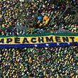 TOPSHOT - Aerial view of a demonstration to support Brazilian President Jair Bolsonaro in Sao Paulo, Brazil, on September 7, 2021, amidst Brazil's Independence Day. - Fighting record-low poll numbers, a weakening economy and a judiciary he says is stacked against him, President Jair Bolsonaro has called huge rallies for Brazilian independence day Tuesday, seeking to fire up his far-right base. (Photo by Miguel SCHINCARIOL / AFP)