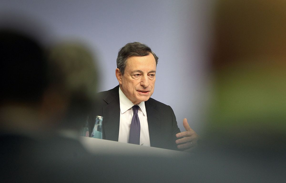 Mario Draghi, president of the ECB, addresses the media during a press conference in Frankfurt (AFP)