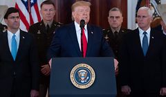 US President Donald Trump speaks about the situation with Iran in the Grand Foyer of the White House in Washington, DC, January 8, 2020. - US President Donald Trump said Wednesday Iran appeared to be "standing down" after missile strikes on US troop bases in Iraq that resulted in no American or Iraqi deaths. "All of our soldiers are safe and only minimal damage was sustained at our military bases. Our great American forces are prepared for anything," he said in an address to the nation from the White House. (Photo by SAUL LOEB / AFP)