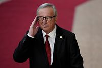 President of the European Commission Jean-Claude Juncker gestures as he arrives for an European Union Summit at European Union Headquarters in Brussels on October 17, 2019. (Photo by Kenzo TRIBOUILLARD / AFP)