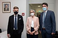 (v.l.n.r.) Wirtschaftsminister Franz Fayot (LSAP), Kulturministerin Sam Tanson (déi Gréng) und Minister für Mittelstand Lex Delles (DP).