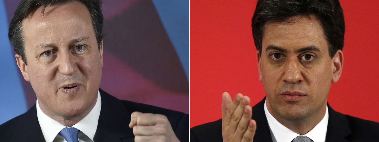 Ob David Cameron (l.)  den Umzugswagen in die Downing Street bestellen muss, ist kurz vor der Abstimmung völlig offen. Auch seinem Herausforderer Ed Miliband dürften Stimmen fehlen.