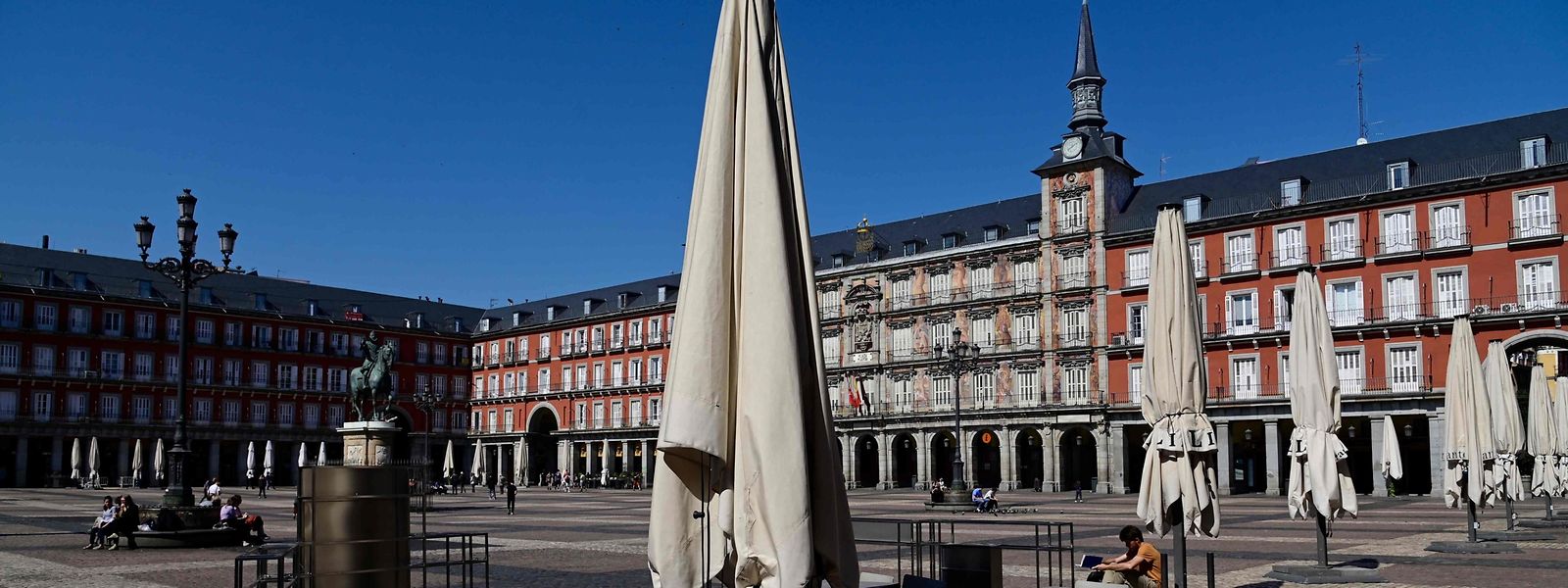 Eine leere Plaza Mayor im Zentrum Madrids.
