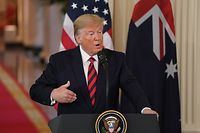US President Donald Trump speaks during a press conference with Australian Prime Minister Scott Morrison in the East Room of the White House in Washington, DC, on September 20, 2019. (Photo by ALEX EDELMAN / AFP)