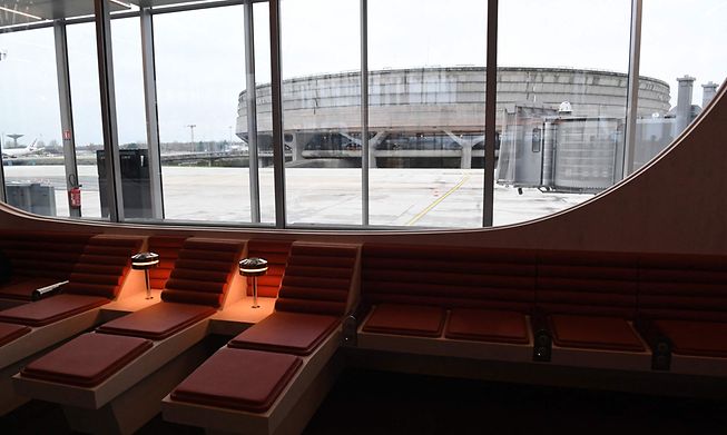 A photograph taken from the newly-built extension shows a view of the Terminal 1 building at Roissy-Charles de Gaulle Airport during its inauguration