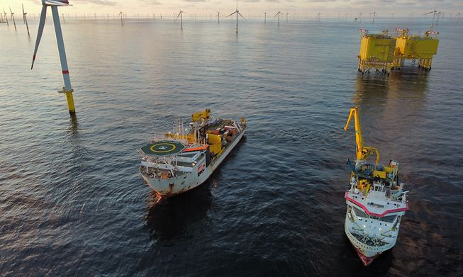 Jan De Nul ships building an offshore wind at an unspecified location