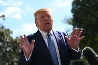US President Donald Trump speaks to the press as he departs the White House in Washington, DC, for his annual visit to Walter Reed National Military Medical Center, on October 4, 2019. (Photo by Andrew Caballero-reynolds / AFP)