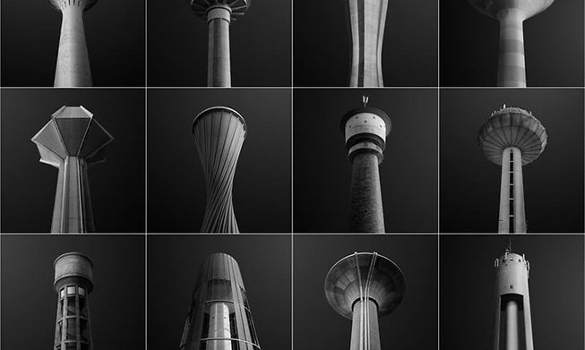 Almost space age, Karbaukis has photographed a number of water towers (Waassertierm) in Luxembourg