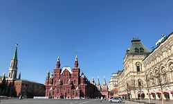 26.03.2020, Russland, Moskau: Menschenleer ist der Rote Platz mit dem Historischen Museum im Hintergrund Foto: Ulf Mauder/dpa +++ dpa-Bildfunk +++