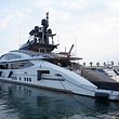Photo taken on March 5, 2022 shows the yacht "lady m", owned by the Russian oligarch Alexei Mordashov, is moored on the shore of Imperia.  The yacht was seized by Italian police on March 5, 2022, after the European Union targeted Mordashov and other Kremlin-linked oligarchs following Moscow's invasion of Ukraine.  (Photo by Andrea Bernardi/AFP)