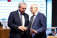 EU foreign policy chief Josep Borrell speaks with Luxembourg's Foreign Minister Jean Asselborn ahead of the meeting of EU foreign ministers in Luxembourg on Monday