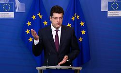 European Commissioner for Crisis Management Janez Lenarcic talks at a press conference at the EU headquarters, during a partial lockdown aimed at curbing the spread of the COVID-19 pandemic, caused by the novel coronavirus, in Brussels, on April 7, 2020. (Photo by Francisco Seco / POOL / AFP)