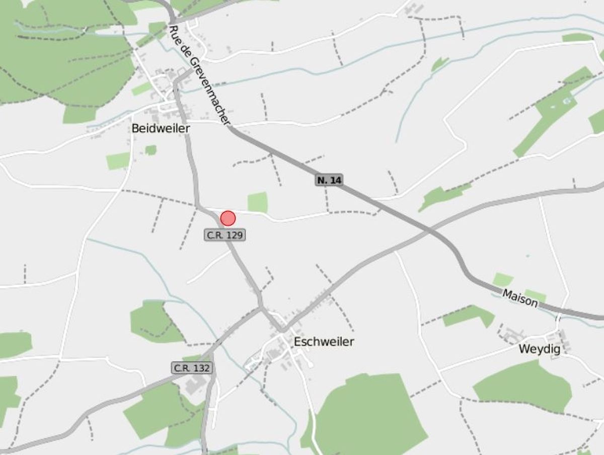 Treffpunkt ist am Mittwoch um 22 Uhr bei der Donatuskapelle zwischen Beidweiler und Eschweiler (roter Punkt auf der Karte).