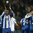 FC Porto's Vincent Aboubakar (L) celebrates after scoring a goal against Guimaraes during their Portuguese Cup soccer match, held at Dragao stadium, Porto, Portugal, 14th December 2017. JOSE COELHO/ LUSA