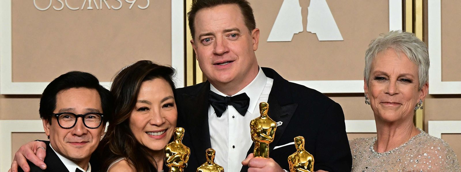 Ke Huy Quan, Michelle Yeoh, Brendan Fraser et Jamie Lee Curtis, les acteurs récompensés lors de cette 95e cérémonie des Oscars.