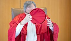 The chairman of the German constitutional court Andreas�Vosskuhle speaks on May 5, 2020 at the Constitutional court in Karlsruhe, to give out the court's ruling that the European Central Bank must clarify a key bond-buying scheme to support the eurozone economy is "proportionate" or else Germany's Bundesbank central bank may no longer participate. - The Bundesbank will be barred from participating in the "quantitative easing" (QE) asset purchase programme in three months' time "unless the ECB Governing Council adopts a new decision that demonstrates in a comprehensible and substantiated manner that the monetary policy objectives pursued by the ECB are not disproportionate," the court said in a statement. (Photo by Sebastian Gollnow / POOL / AFP)