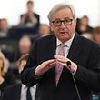 (FILES) This file photo taken on March 15, 2017 shows EU Commission president Jean-Claude Juncker gesturing as he speaks during a debate at the European Parliament in Strasbourg, eastern France. 
European Commission chief Jean-Claude Juncker launched a blistering attack July 4 on the European Parliament, sparking bitter exchanges with the head of the EU's only directly elected institution. Juncker, well known for his sharp wit, was angry to find only a handful of MEPs present at the futuristic assembly in Strasbourg to hear a report on the just completed Maltese EU presidency. "The European parliament is ridiculous, totally ridiculous," Juncker told the near empty chamber which seats 751 deputies.
 / AFP PHOTO / FREDERICK FLORIN