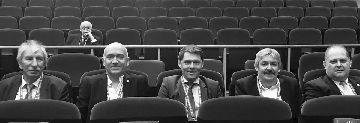 Die Luxemburger Delegation in Dublin mit Jean Schiltz (Vorstand der FLF), Generalsekretär Joël Wolff, Nationaltrainer Luc Holtz, Präsident Paul Philipp und Marco Richard (Vorstand der FLF/v.l.n.r.). 