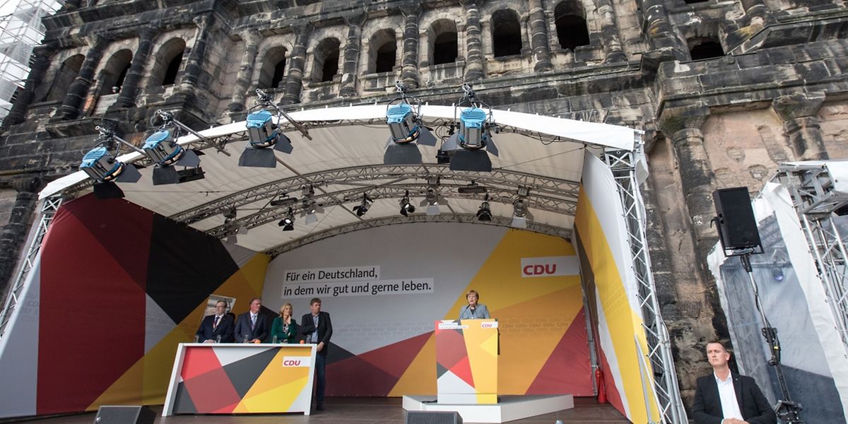 Die deutsche Kanzlerin hielt am Freitag eine Wahlkampfrede vor der Porta Nigra in Trier.