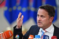 Luxembourg's Prime Minister Xavier Bettel makes a statement as he arrives for the EU-Western Balkans leaders' meeting in Brussels on June 23, 2022. - The European Union, which at a summit on June 23 and 24, 2022, will discuss whether to make Ukraine a membership candidate, has admitted over 15 countries in the past three decades. (Photo by JOHN THYS / AFP)