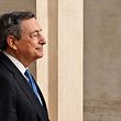 Italy's Prime Minister, Mario Draghi greets the German chancellor upon her arrival for their meeting at Palazzo Chigi in Rome on October 7, 2021. (Photo by Alberto PIZZOLI / AFP)