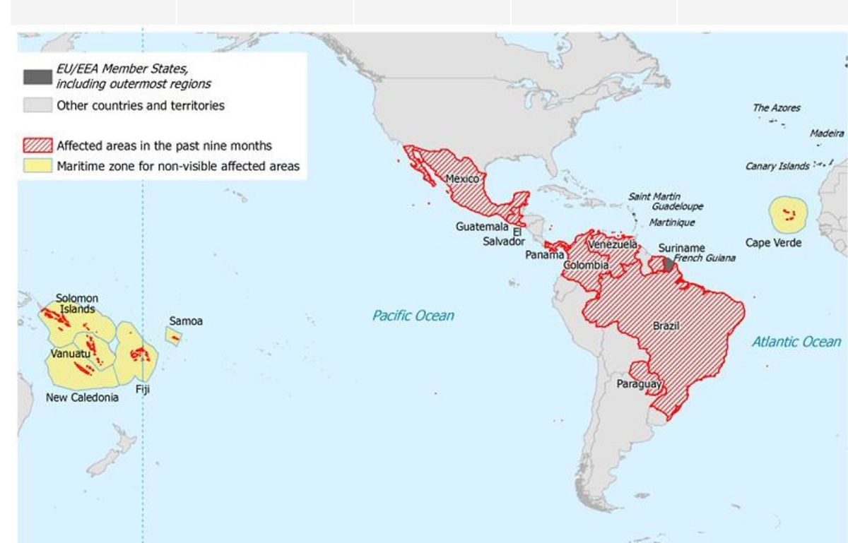 In den rot markierten Ländern besteht Infektionsgefahr.