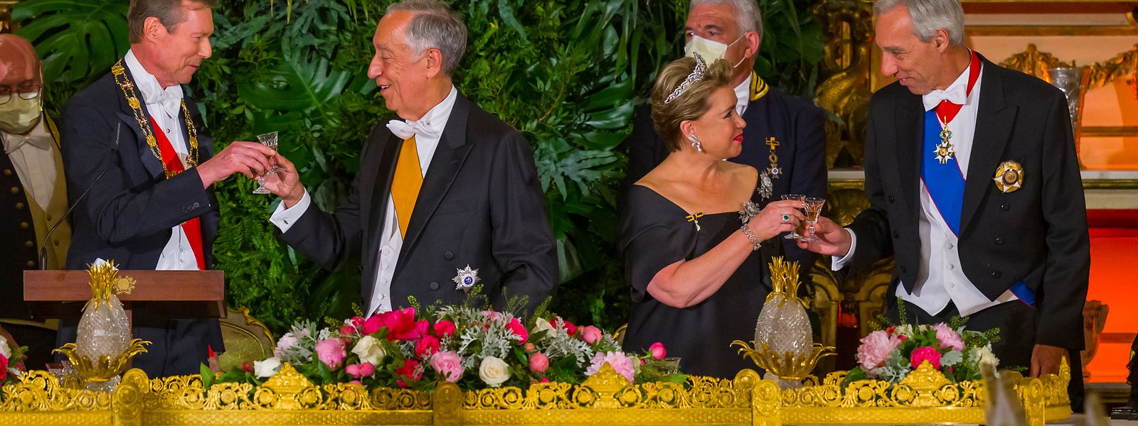 Großherzog Henri, Staatspräsident Marcelo Rebelo de Sousa, Großherzogin Maria Teresa, Außenminister João Gomes Cravinho.
