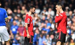 Ronaldo e Bruno Fernandes no encontro com o Everton que ditou a derrota do United e a fúria do jogador português, no fim de semana passado.