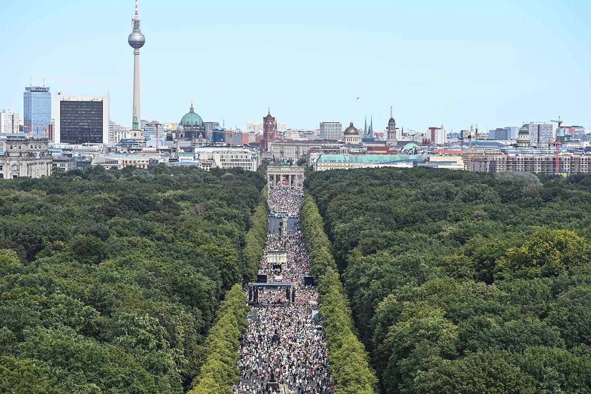 Der Demonstrationszug vor dem Brandenburger Tor.