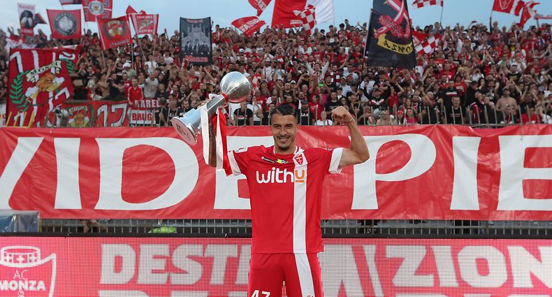 MONZA, ITALY - MAY 31: Dany Mota of AC Monza looks on during the celebrations of the first historic promotion of AC Monza to Serie A in its 110-year history at U-Power Stadium Brianteo on May 31, 2022 in Monza, Italy. (Photo by Giuseppe Cottini/Getty Images)