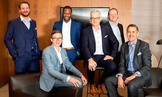 Standing in the back row are Sasha Thill, Armand Guigma-Coquet and Paul Potocki (from left). Seated from left are Benjamin Toussaint, Sebastien Labbe (head of tax) and Christophe Diricks (head of alternative investments).