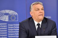 Hungary's Prime Minister Victor Orban addresses a press conference at the end of a European People's Party (EPP) meeting at the European Parliament in Brussels on March 20, 2019. - The Fidesz party of firebrand Hungarian Prime Minister Viktor Orban was hit with a temporary suspension from the European People's Party. Fidesz had faced expulsion after running a controversial billboard campaign that accused European Commission head Jean-Claude Juncker and liberal US billionaire George Soros, a bete-noir of Orban, of plotting to flood Europe with migrants. (Photo by EMMANUEL DUNAND / AFP)        (Photo credit should read EMMANUEL DUNAND/AFP via Getty Images)