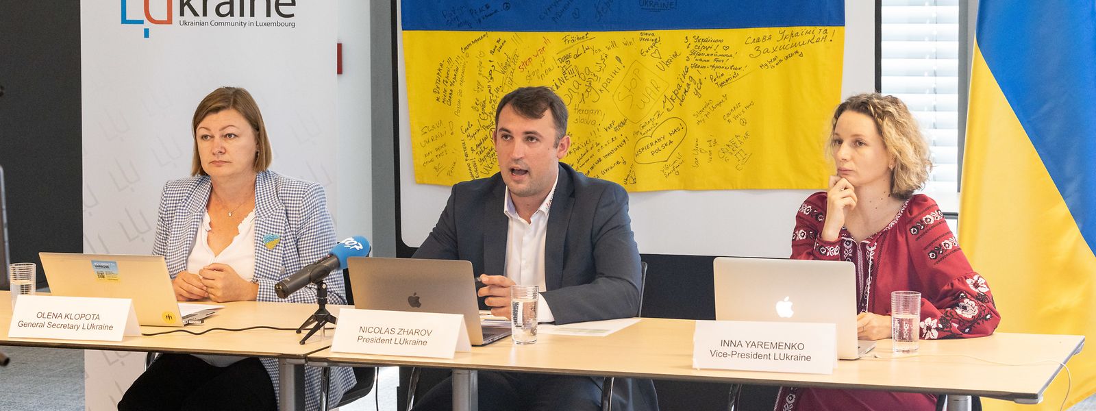 Olena Klopota, Nicolas Zharov et Inna Yaremenko ont présenté les actions de LUkraine asbl à la veille de l'entrée dans le septième mois de conflit.