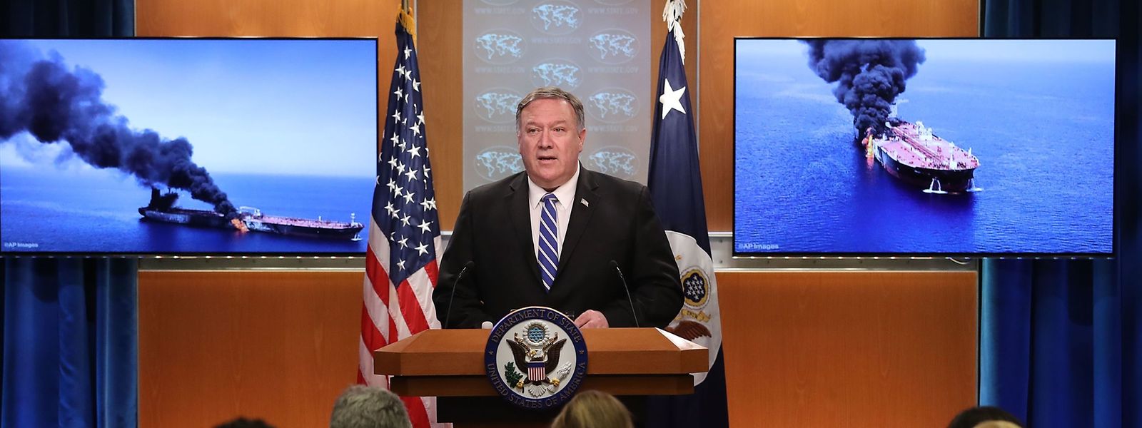 U.S.- Außenminister Mike Pompeo während der Pressekonferenz zum Tanker-Zwischenfall.