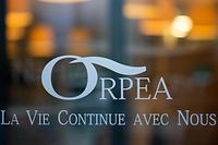 (FILES) This file photo taken on February 10, 2022 shows the logo of an Orpea retirement home which reads as 