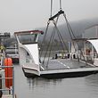 14.11. Hafen Mertert / Ankunft solarbetriebene Moselfähre / Neue Fähre für Wasserbillig / Ausladen und zu Wasser lassen Foto:Guy Jallay
