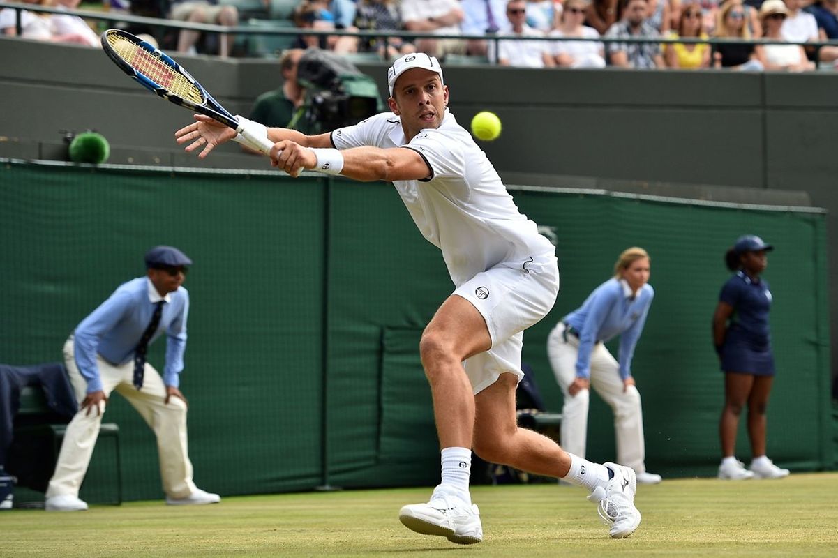 Luxembourg's Gilles Muller returns against Spain's Rafael Nadal 