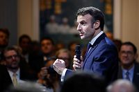 French President Emmanuel Macron speaks about the relationship between Louisiana and France at the New Orleans Museum of Art (NOMA) in New Orleans, Louisiana on December 2, 2022. (Photo by Ludovic MARIN / AFP)