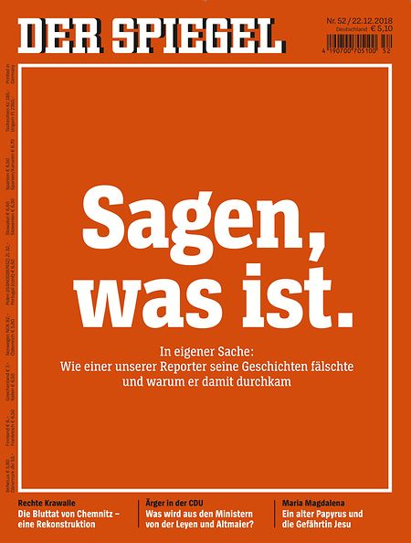 Das Cover des Nachrichtenmagazins "Der Spiegel" Nr. 52, der am Samstag erschienen ist. Das Nachrichtenmagazin hat den Betrugsfall im eigenen Haus zur Titelgeschichte der aktuellen Ausgabe gemacht.