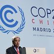 United Nations Secretary General Antonio Guterres gives a speech at the UN Climate Change Conference COP25 at the 'IFEMA - Feria de Madrid' exhibition centre, in Madrid, on December 2, 2019. - Spain's Socialist government offered to host this year's UN climate conference, known as COP25, from December 2 to December 13, 2019, after the event's original host Chile withdrew last month due to deadly riots over economic inequality. (Photo by CRISTINA QUICLER / AFP)