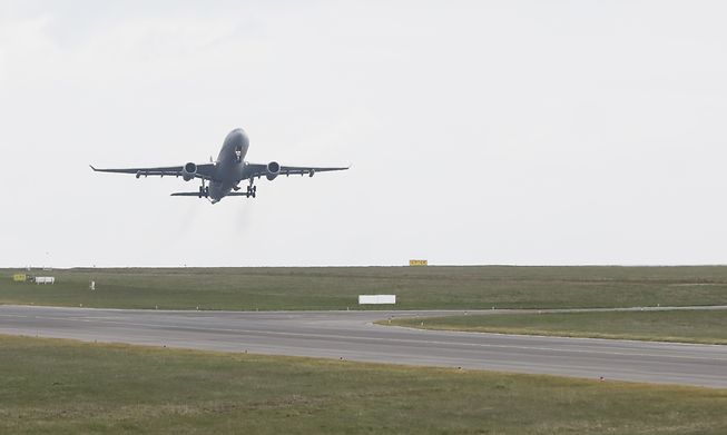 Aircraft taking off from Findel airport in Luxembourg