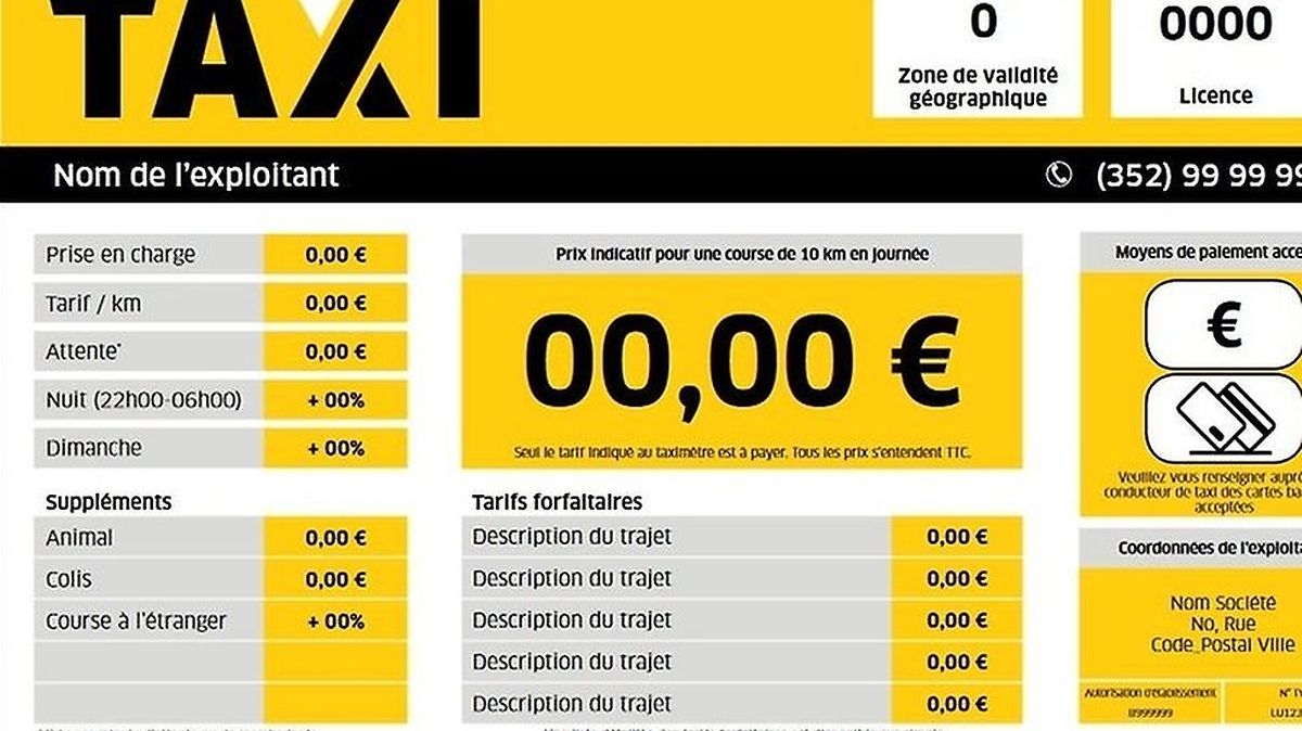 A partir de hoje, este painel deverá estar visível para o cliente em qualquer táxi do Luxemburgo